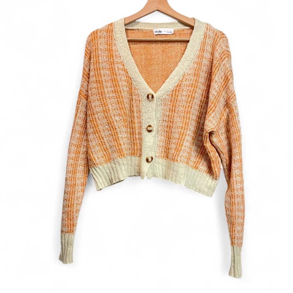 Elodie Womens Orange Cream Cropped Cardigan Knit cottagecore Sweater Large